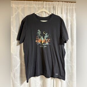 Life Is Good Shirt Mens SIZE LARGE Blue Log On Crusher Tee Long Sleeve Fireplace